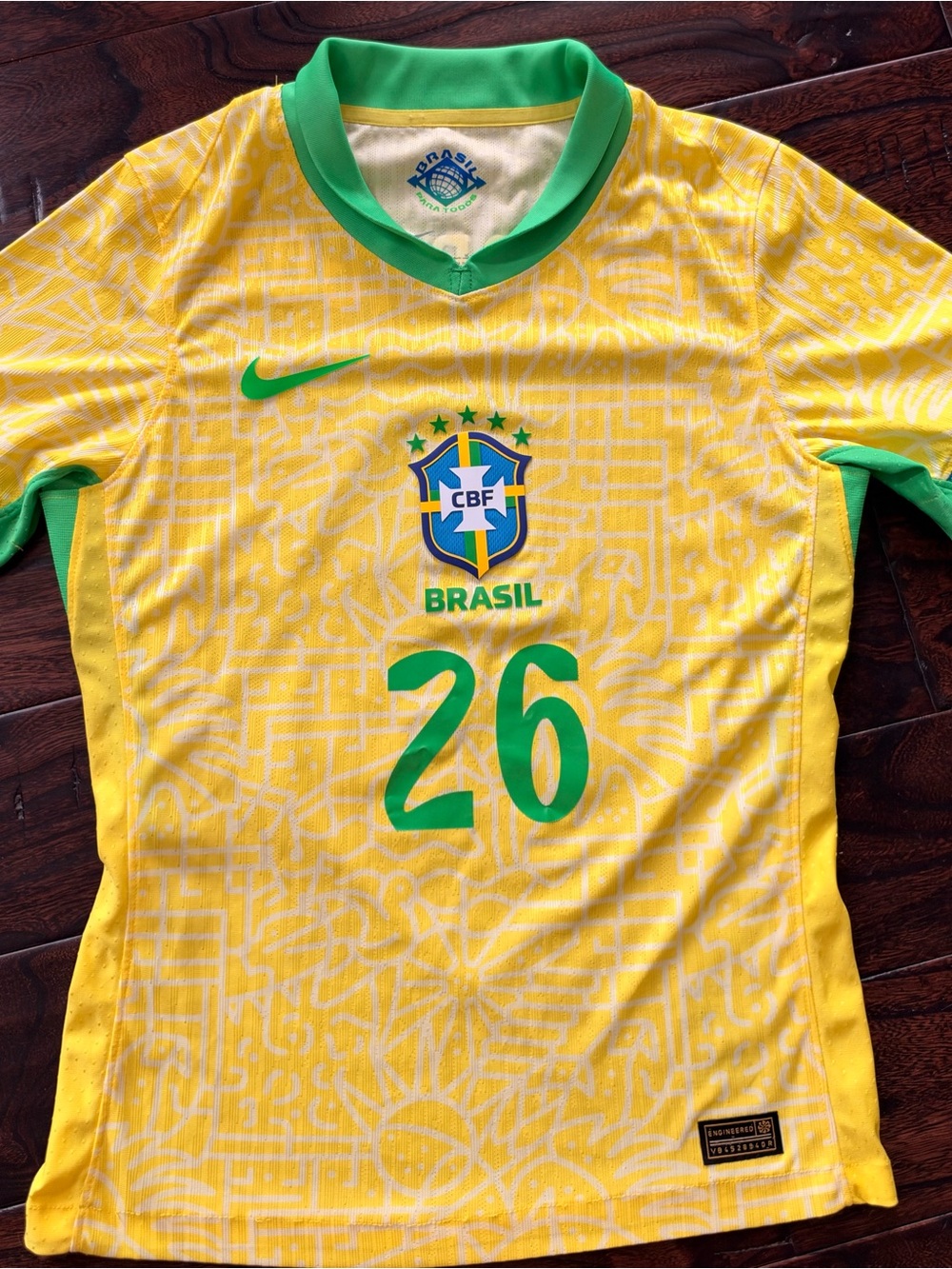 Nike Brazil CBF Soccer Jersey Mondragon #26 Dri-FIT Yellow Green Blue M